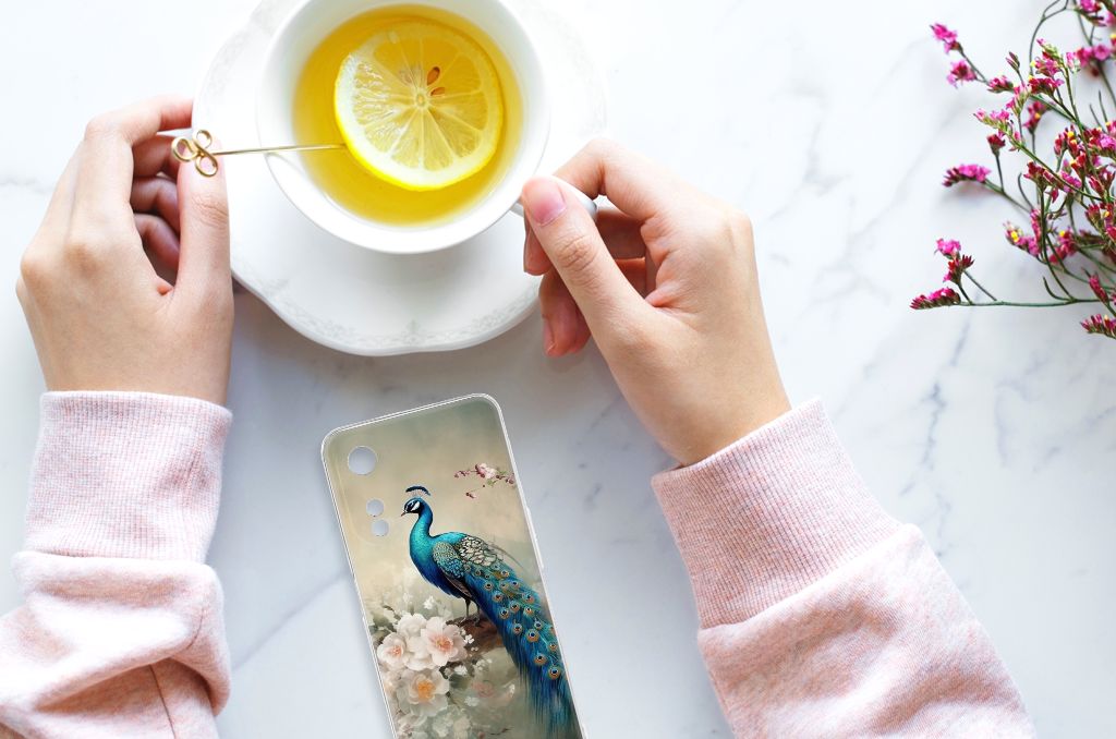 TPU Hoesje voor OPPO A78 5G | A58 5G Vintage Pauwen handen thee schotel