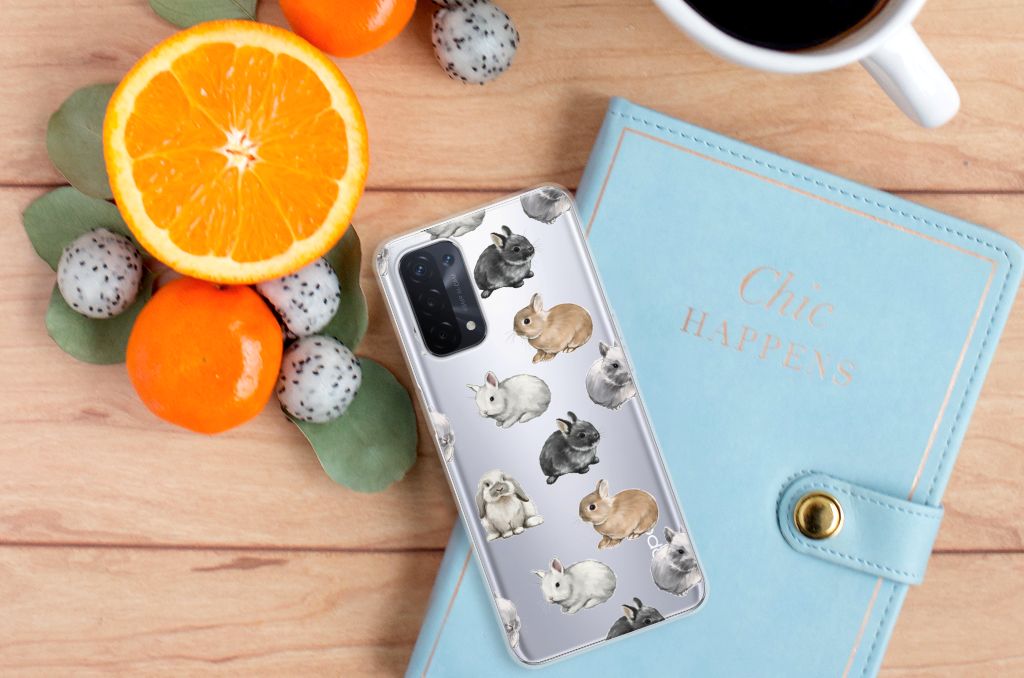 OPPO A93 5G TPU Hoesje voor OPPO A93 5G Konijntjes schattige konijnen design bovenaanzicht