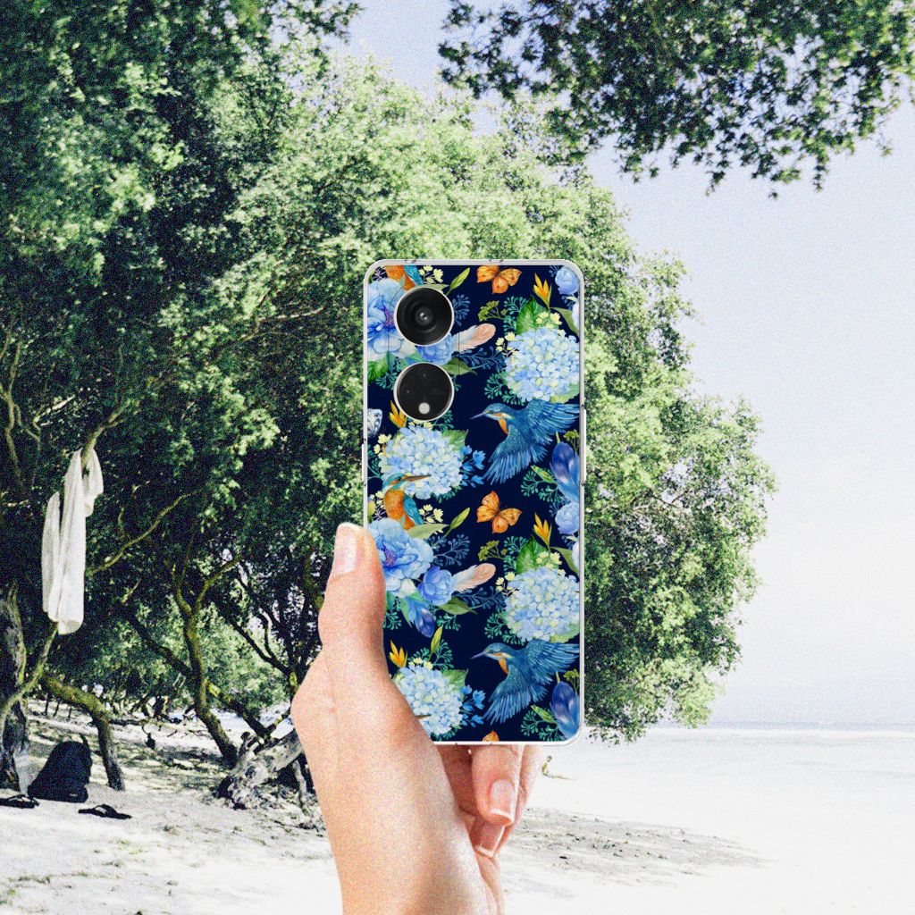 TPU Hoesje voor OPPO Reno8 T 5G IJsvogel bloemen aanzicht