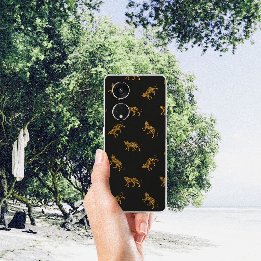 TPU Hoesje voor OPPO Reno8 T 5G Leopards achterkant print zwart luipaarden