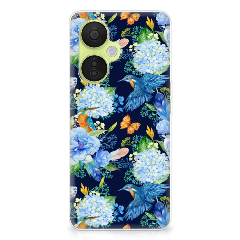 TPU Hoesje voor OnePlus Nord CE 3 Lite IJsvogel design bloemen vlinders aanzicht
