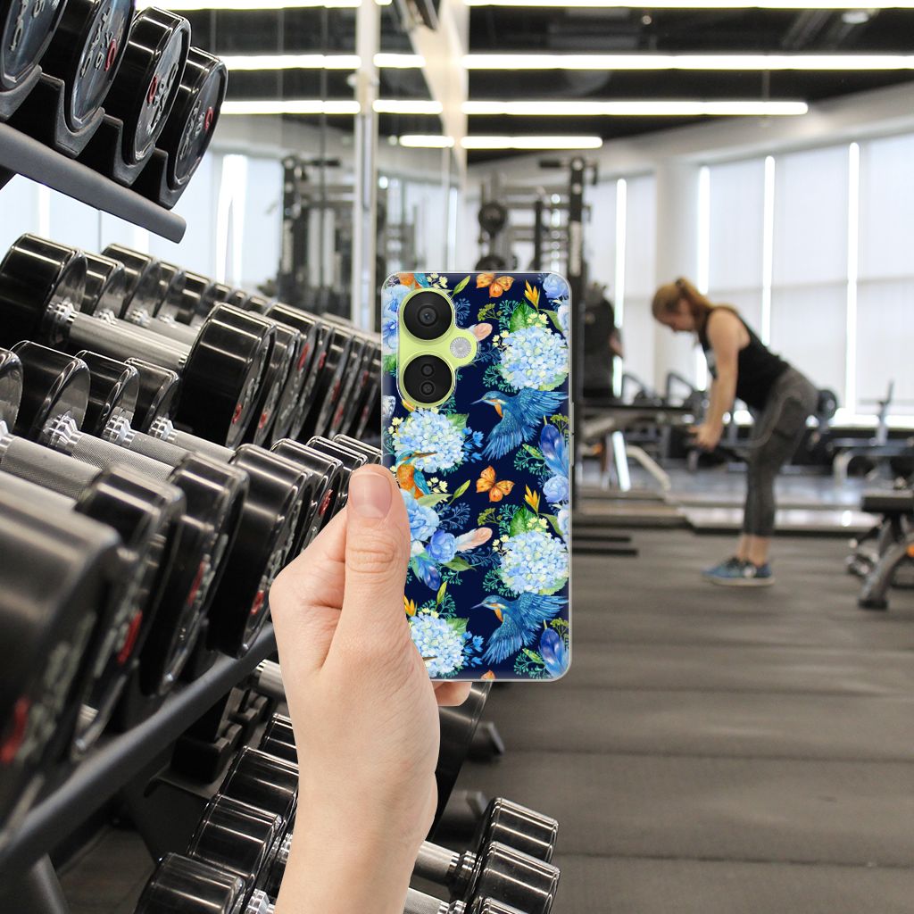 TPU Hoesje voor OnePlus Nord CE 3 Lite IJsvogel bloemen design hand vastgehouden gym