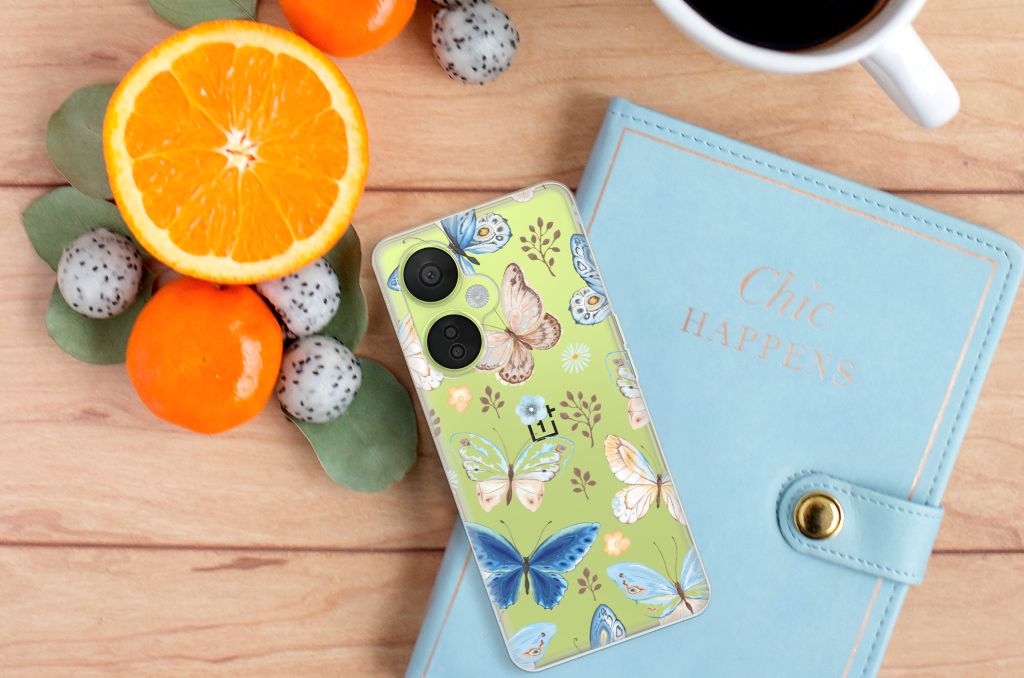 OnePlus Nord CE 3 Lite TPU Hoesje Vlinder bovenaanzicht fruit en notitieboek