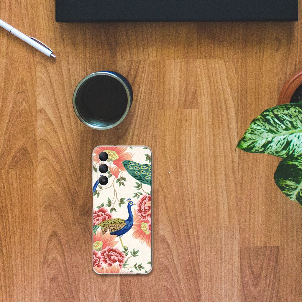 TPU Hoesje voor Samsung Galaxy A05S Pink Peacock met kleurrijk pauwen design voor gebruiksgemak en bescherming.