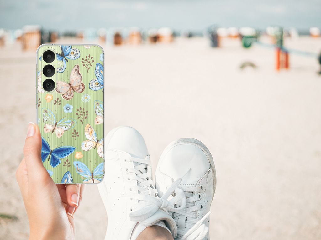 Samsung Galaxy A35 TPU Hoesje Vlinder hand geeft aanzicht strand