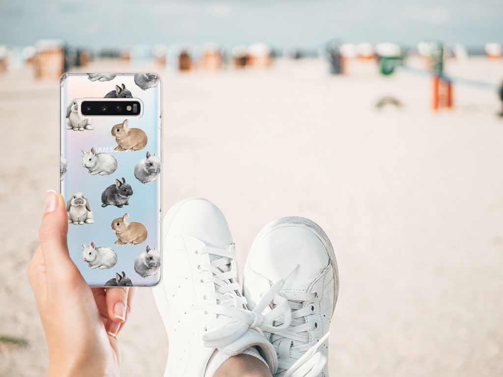 Samsung Galaxy S10 Plus TPU Hoesje voor Samsung Galaxy S10 Plus Konijntjes hand met konijntjes design