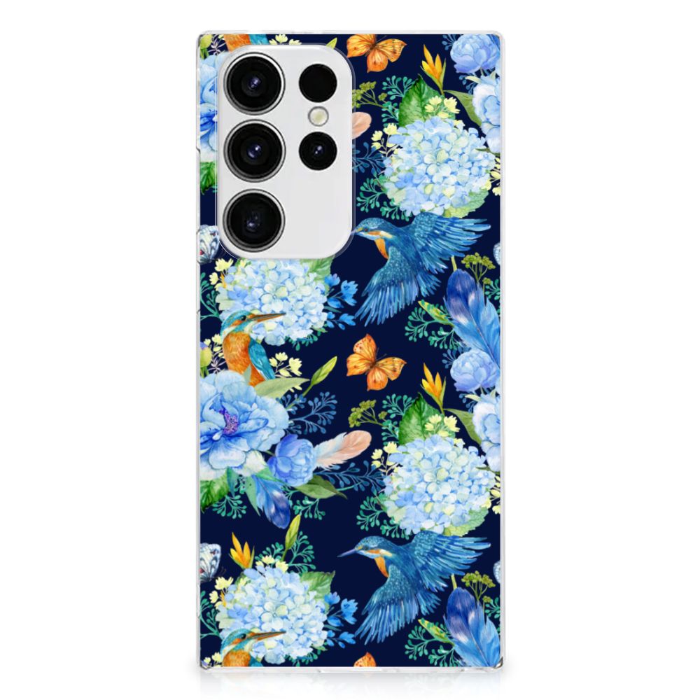 Samsung Galaxy S23 Ultra TPU Hoesje IJsvogel bloemen vooraanzicht