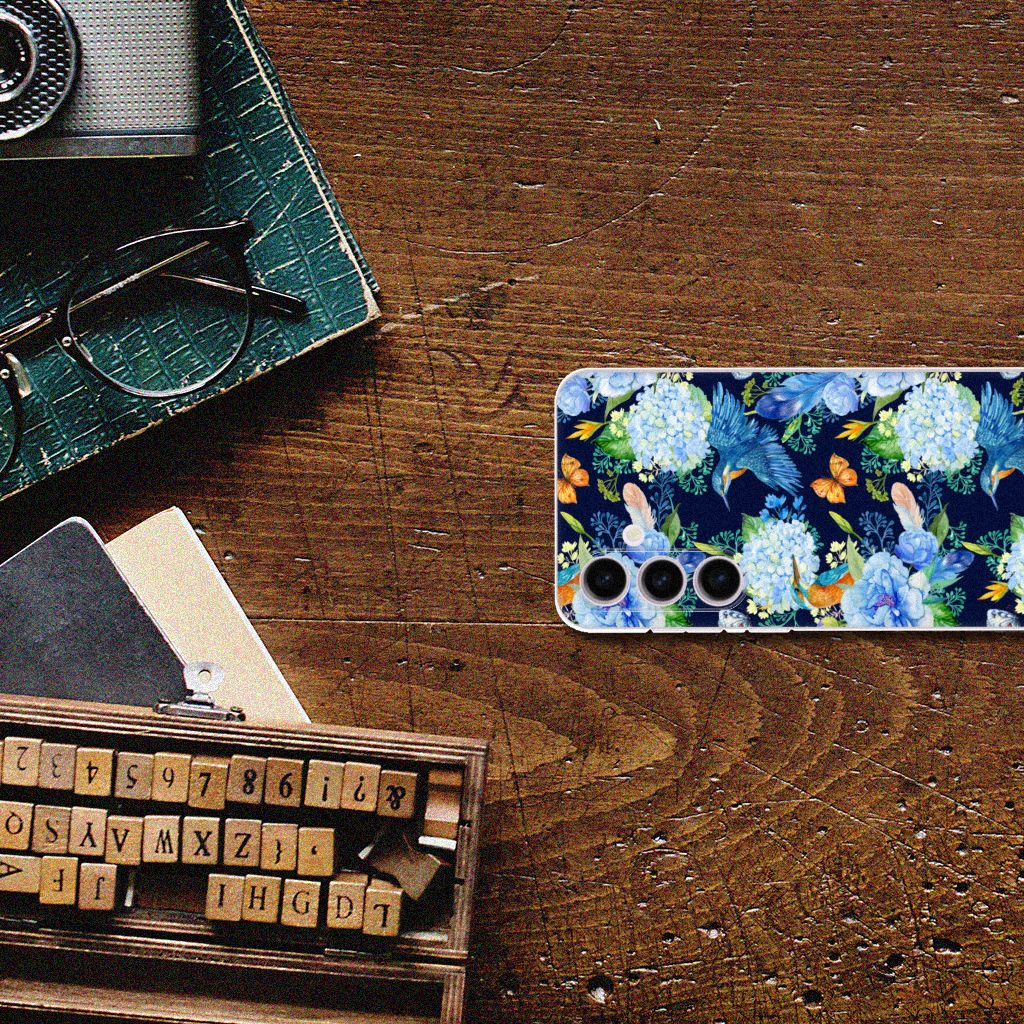 Samsung Galaxy S24 Plus TPU Hoesje IJsvogel bloemen aanzicht