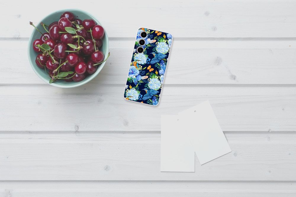Samsung Galaxy S24 Plus TPU Hoesje IJsvogel bloemen design bovenaanzicht