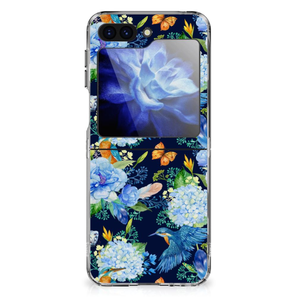 Samsung Galaxy Z Flip 6 TPU Hoesje IJsvogel bloemen achterzijde
