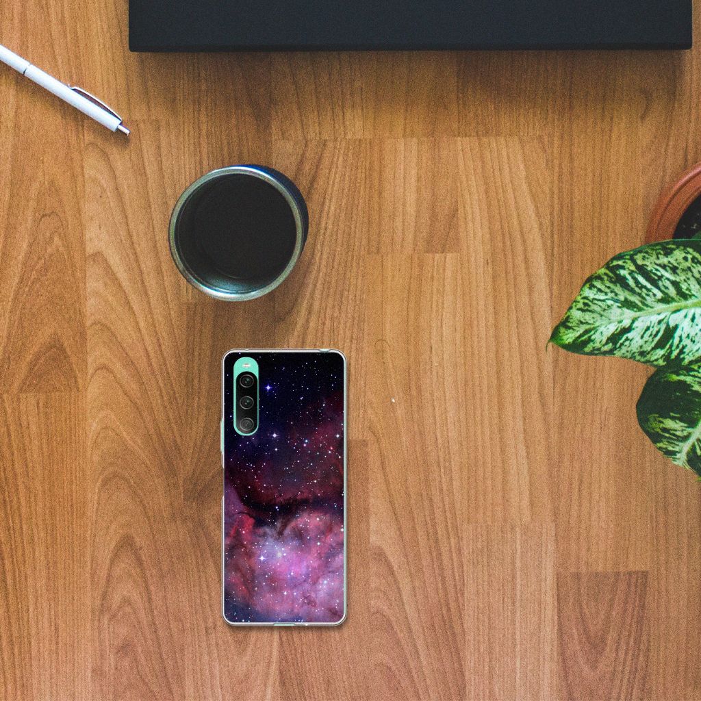 Sony Xperia 10 V TPU Hoesje Galaxy design sterren licht bovenaanzicht