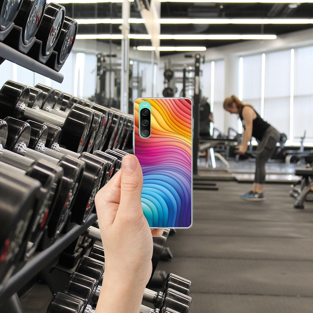 Sony Xperia 10 V TPU Hoesje Regenboog achterzijde gym omgeving