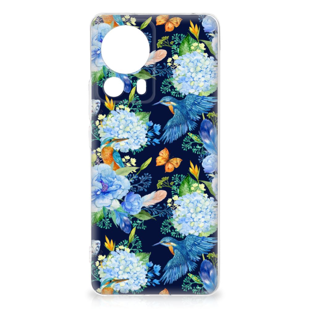 TPU Hoesje voor Xiaomi 13 Lite IJsvogel met bloemen en kleurrijke ijsvogel design 🌸