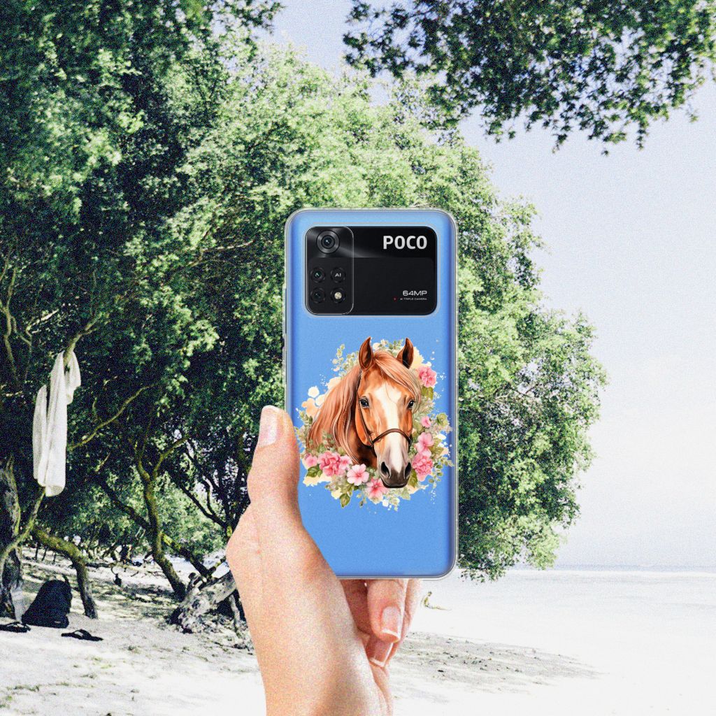 TPU Hoesje voor Xiaomi Poco M4 Pro 4G Paard paarden bloemen aanzicht