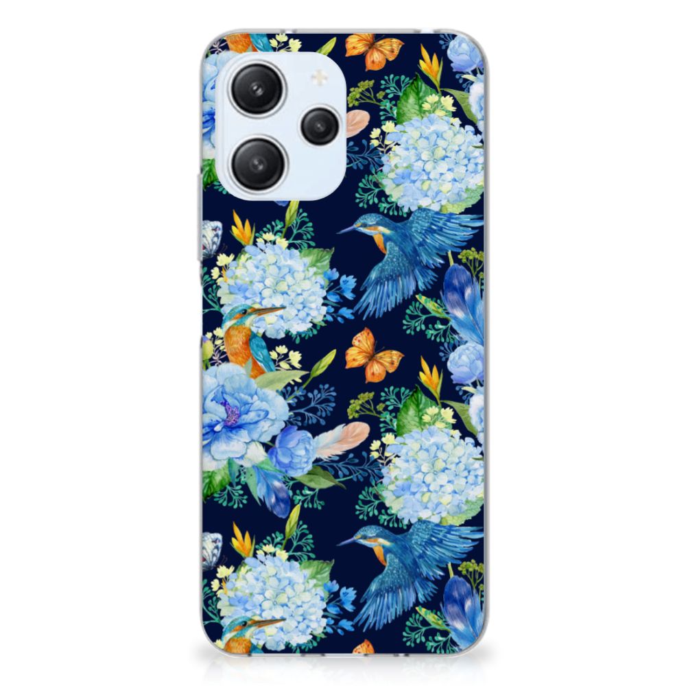 TPU Hoesje voor Xiaomi Redmi 12 4G IJsvogel bloemen kleurrijk aanzicht