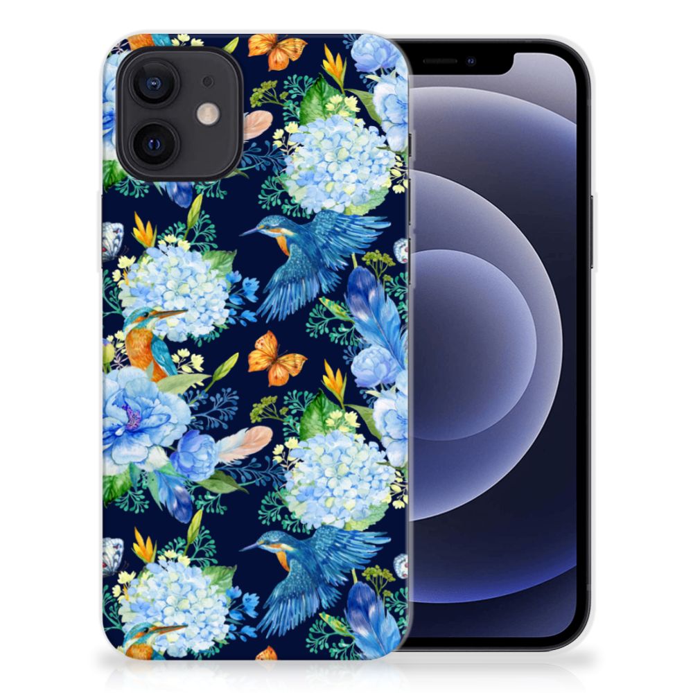 TPU Hoesje voor iPhone 12 | 12 Pro (6.1") IJsvogel met bloemen en vlinders.