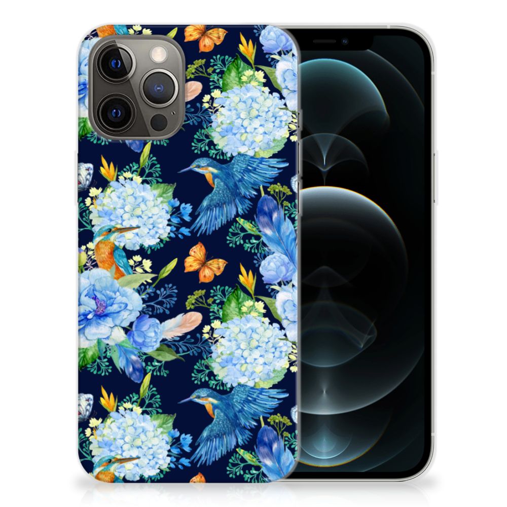 TPU Hoesje voor iPhone 12 Pro Max IJsvogel met bloemen en kleurrijke ijsvogel design.