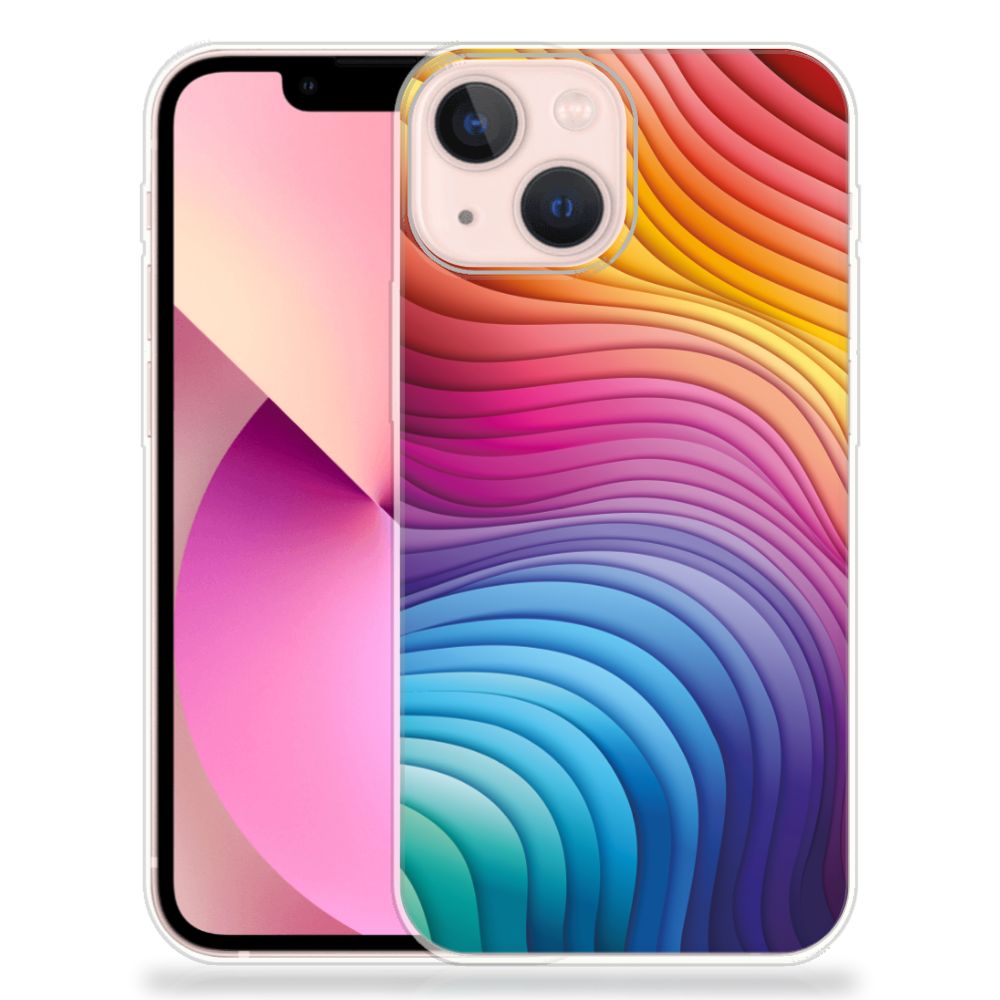 TPU Hoesje voor iPhone 13 mini Regenboog met kleurrijk golvend ontwerp 🌈