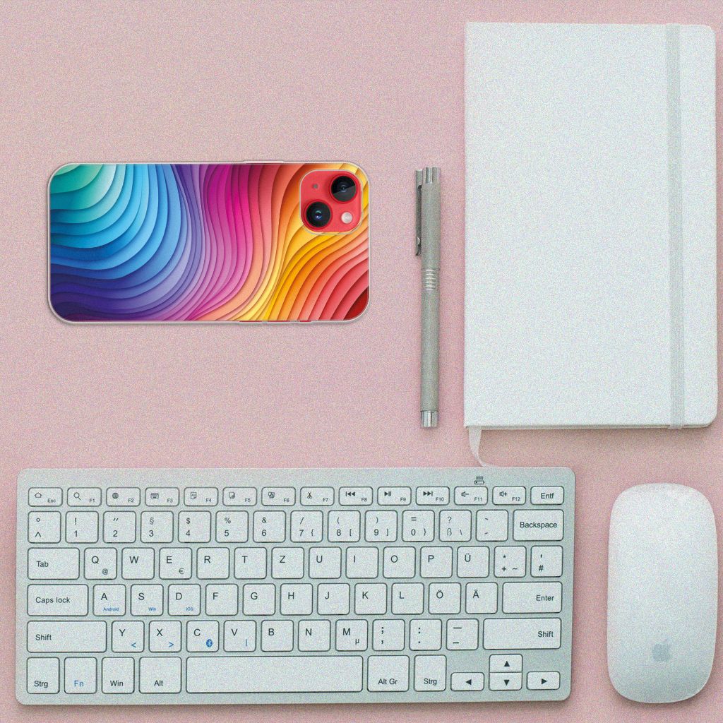 TPU Hoesje voor iPhone 14 Plus Regenboog design kleurige golven bovenaanzicht