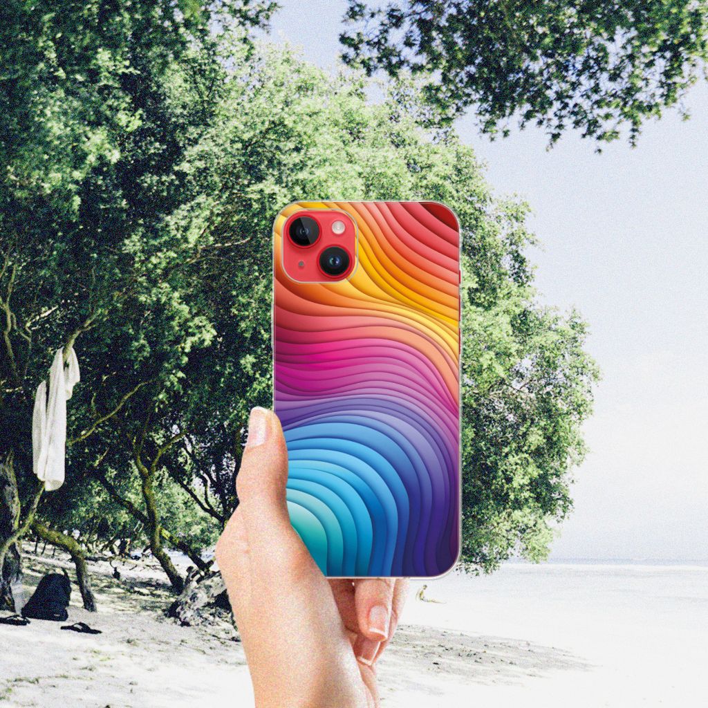 TPU Hoesje voor iPhone 14 Plus Regenboog design regenboog aanzicht hand strand