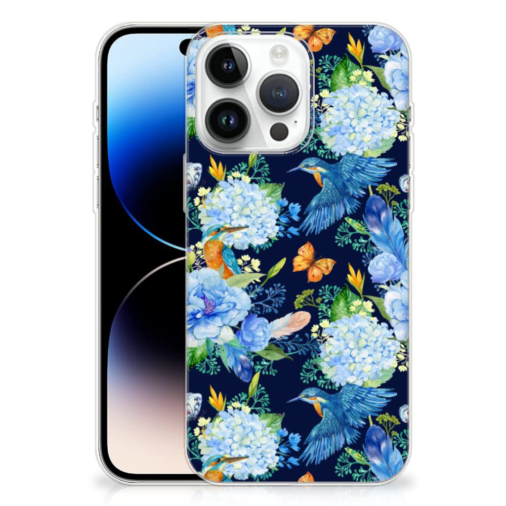TPU Hoesje voor iPhone 14 Pro Max IJsvogel met kleurrijk bloemenontwerp en ijsvogel 🐦.