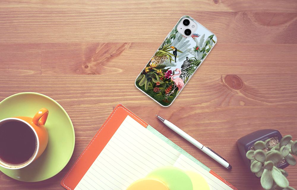 TPU Hoesje voor iPhone 15 Plus Jungle met tropische dieren en planten, perfect voor natuurliefhebbers 🌿