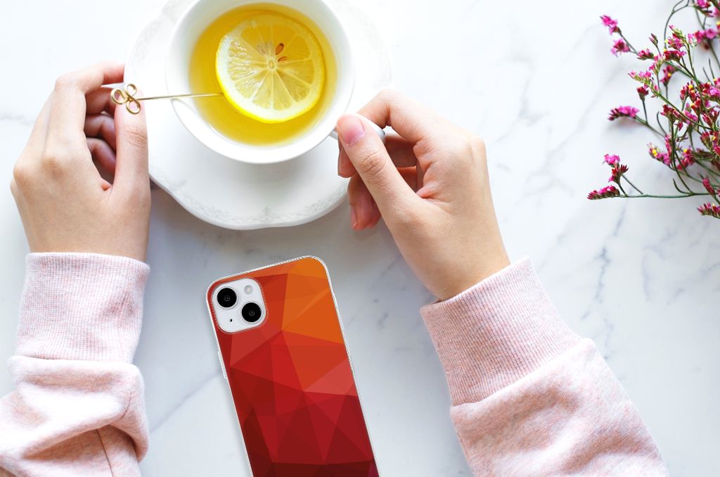 TPU Hoesje voor iPhone 15 Plus Polygon Red met abstracte vormen en kleuren, perfect voor jouw stijl 🍋
