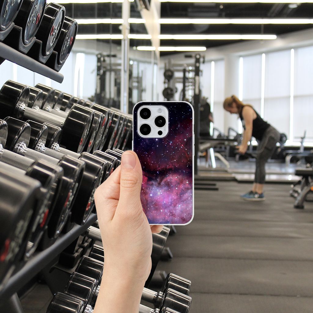 TPU Hoesje voor iPhone 15 Pro Galaxy heelal design hand sportzaal
