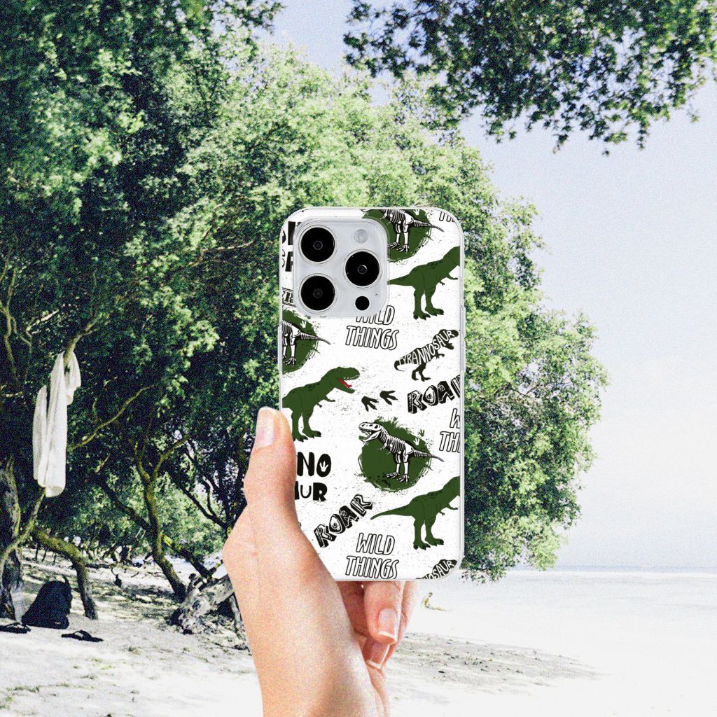 TPU Hoesje voor iPhone 15 Pro Max Dinosaurus met dino design en tekst, perfect voor fans van dinosaurussen!