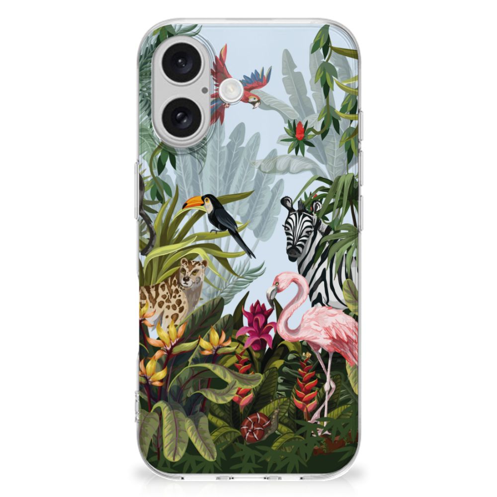 Apple iPhone 16 TPU Hoesje Jungle dieren ontwerp achterzijde