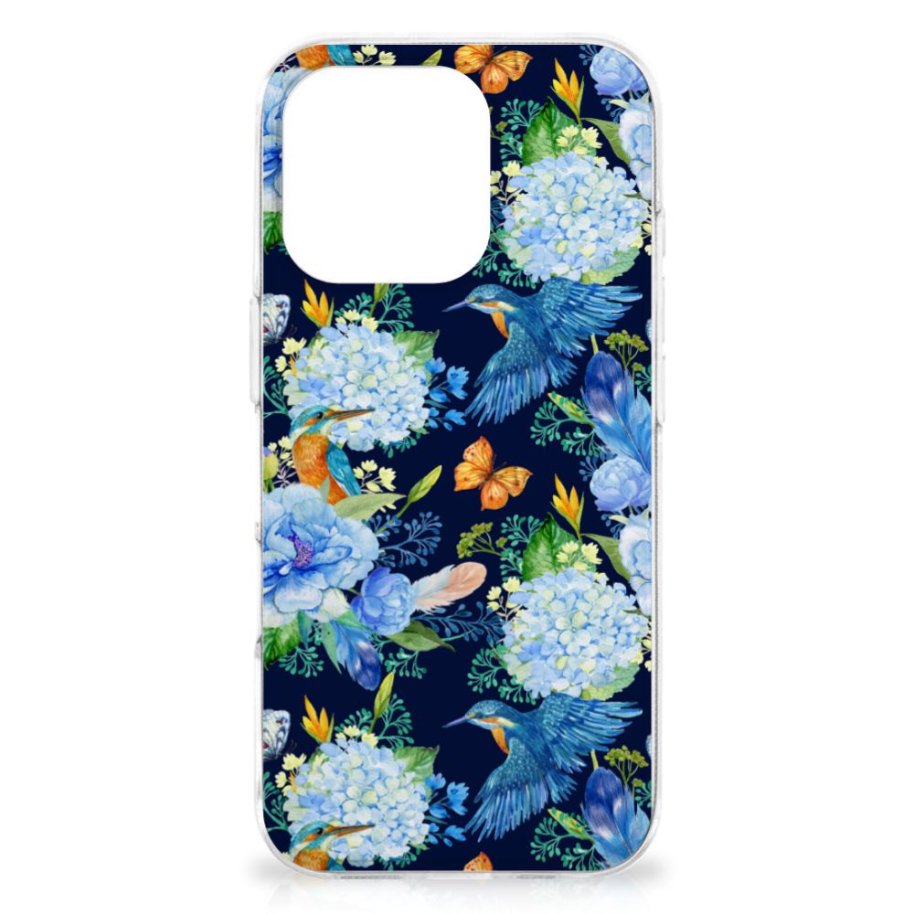 TPU Hoesje voor iPhone 16 Pro Max IJsvogel bloemen design voorkant