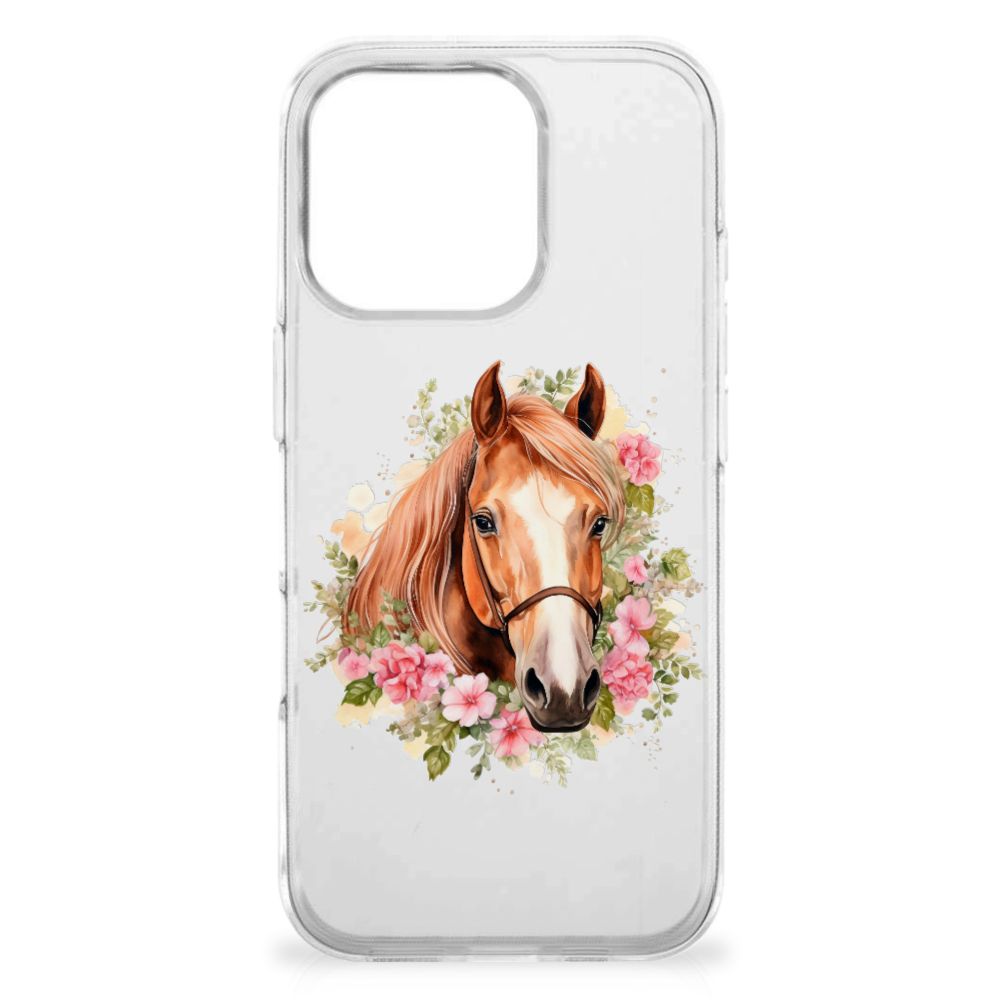 TPU Hoesje voor iPhone 16 Pro Max Paard Paard Bloemen Aanzicht