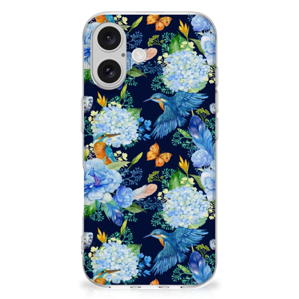 TPU Hoesje voor iPhone 16 plus IJsvogel bloemen zijaanzicht