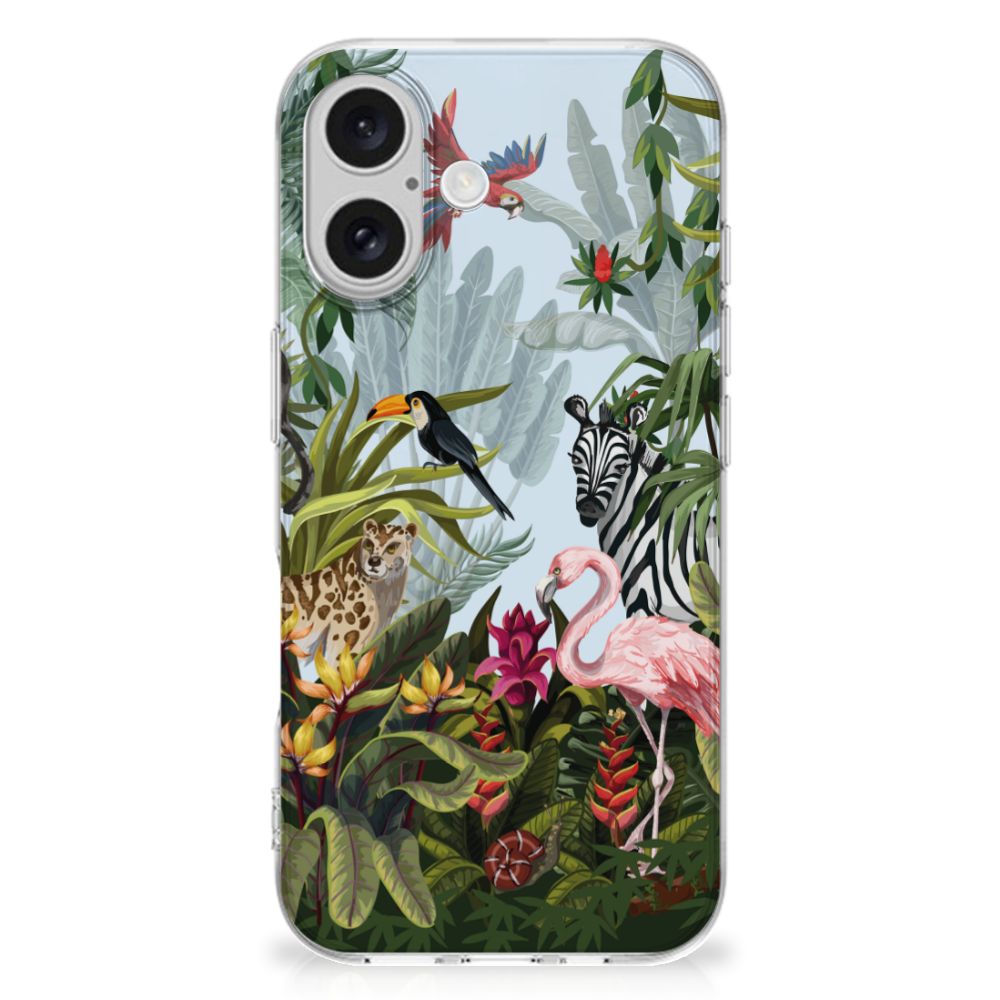 TPU Hoesje voor iPhone 16 plus Jungle jungle dieren design achterkant