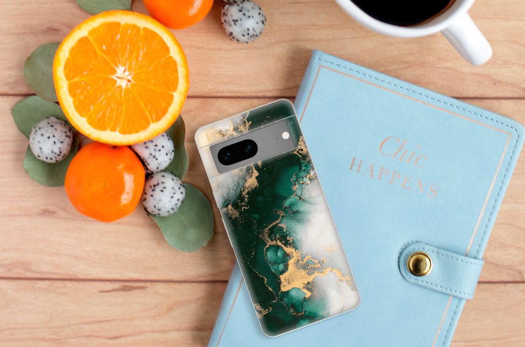 Google Pixel 7 TPU Siliconen Hoesje voor Google Pixel 7 Marmer Groen aanzicht