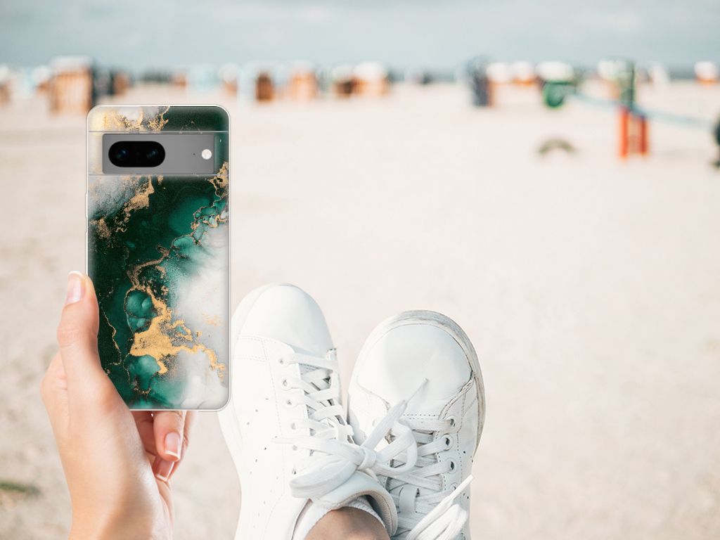 Google Pixel 7 TPU Siliconen Hoesje voor Google Pixel 7 Marmer Groen aanzicht