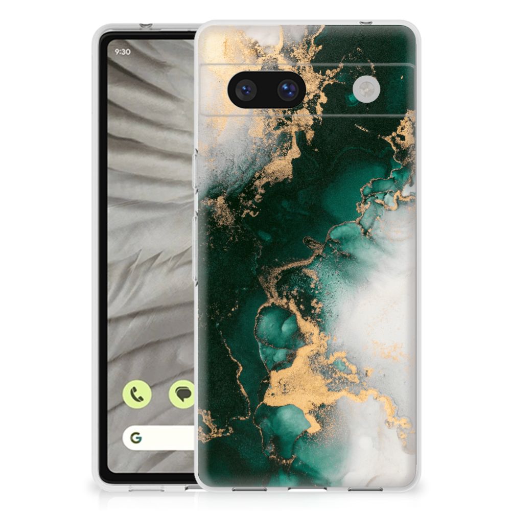Google Pixel 7A TPU Siliconen Hoesje Marmer Groen Vooraanzicht.