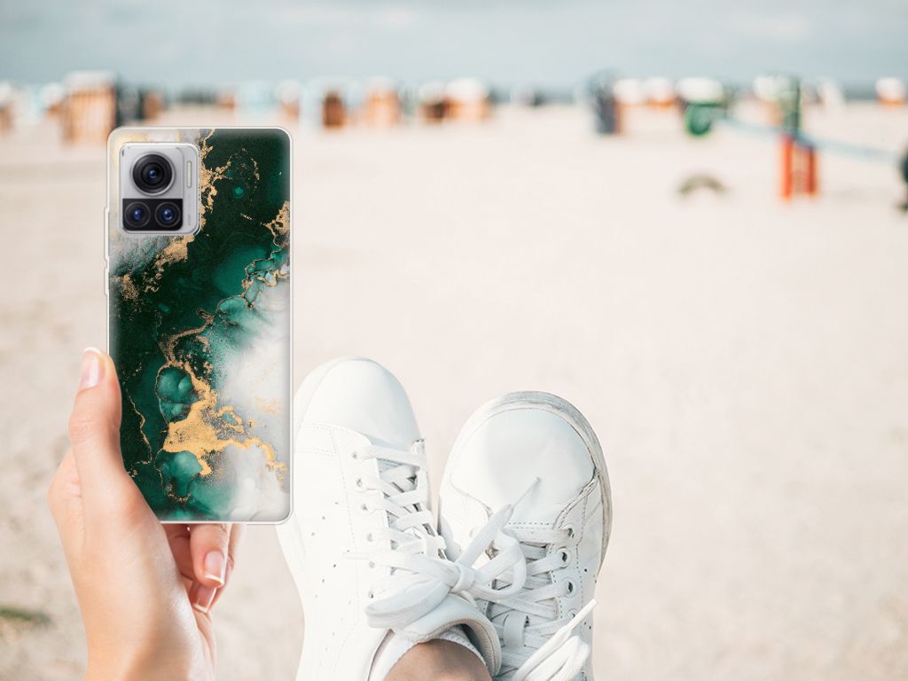 Motorola Moto X30 Pro TPU Siliconen Hoesje Marmer Groen achterzijde