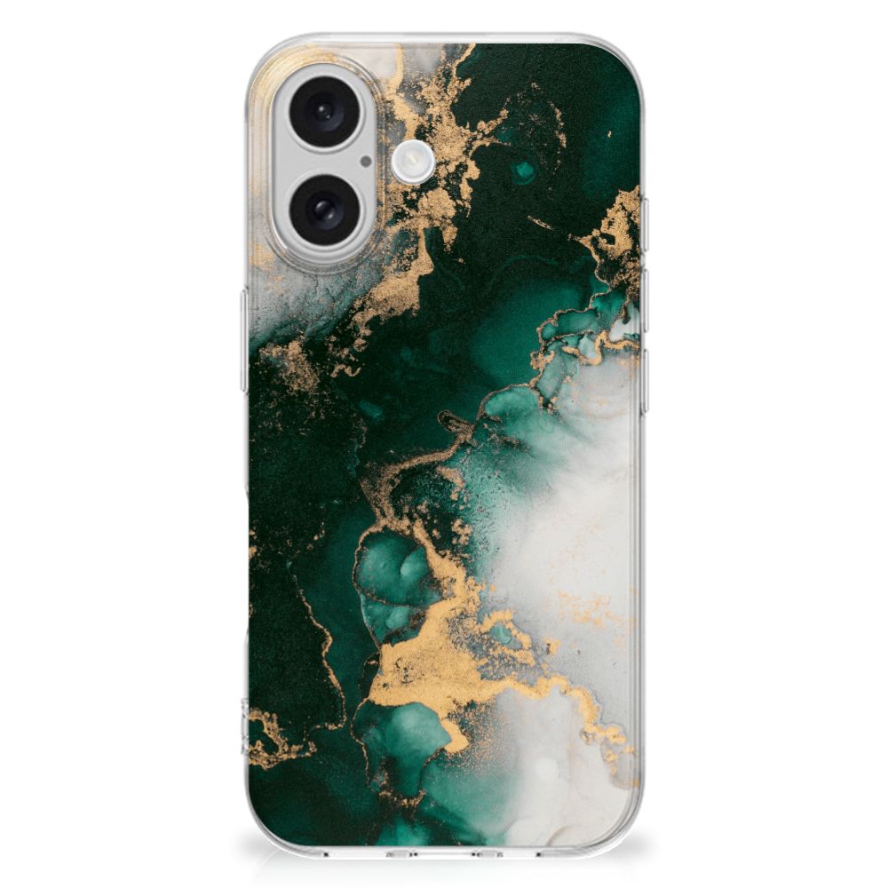 Apple iPhone 16 TPU Siliconen Hoesje voor iPhone 16 Marmer Groen achterkant
