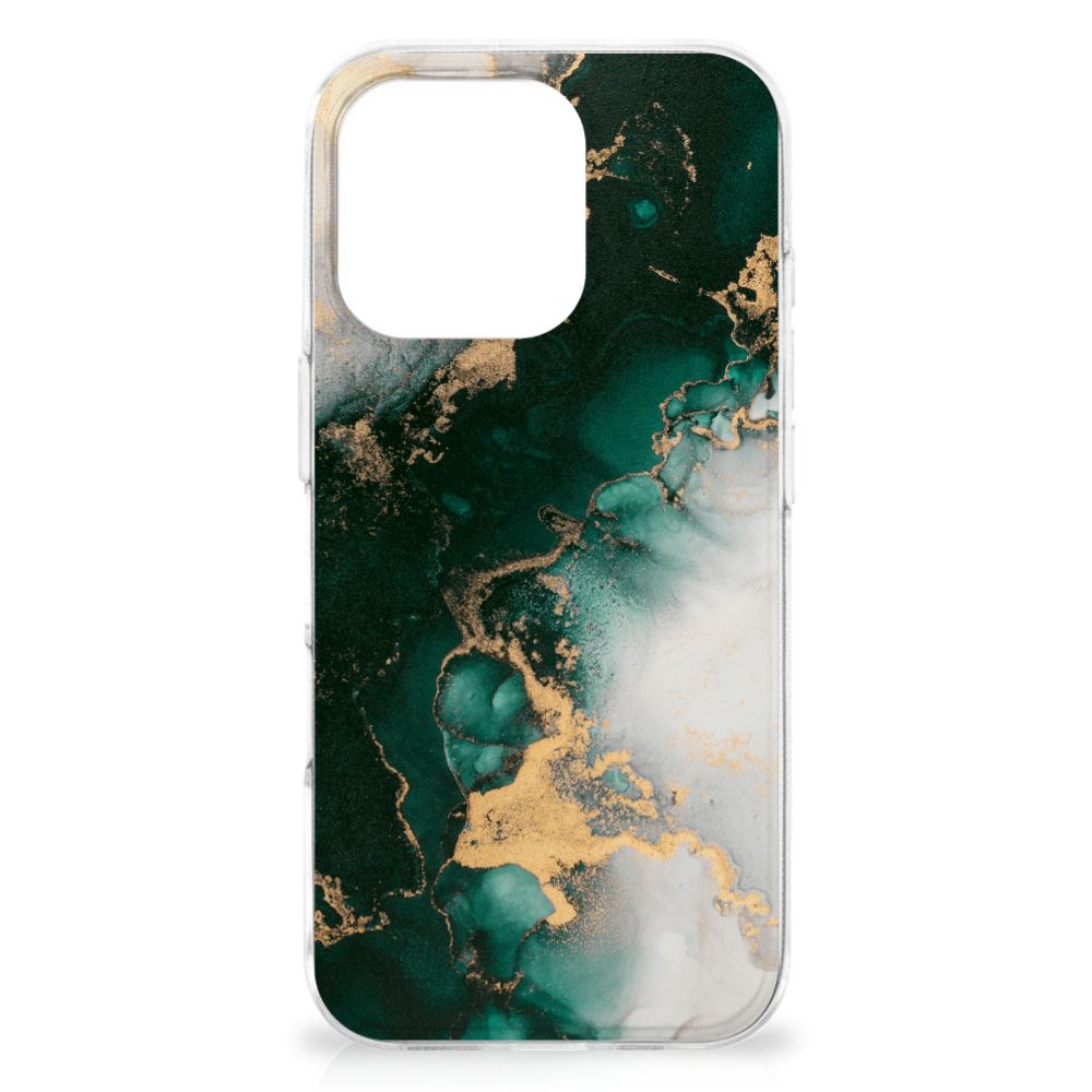 TPU Siliconen Hoesje voor iPhone 16 Pro Max Marmer Groen achterkant