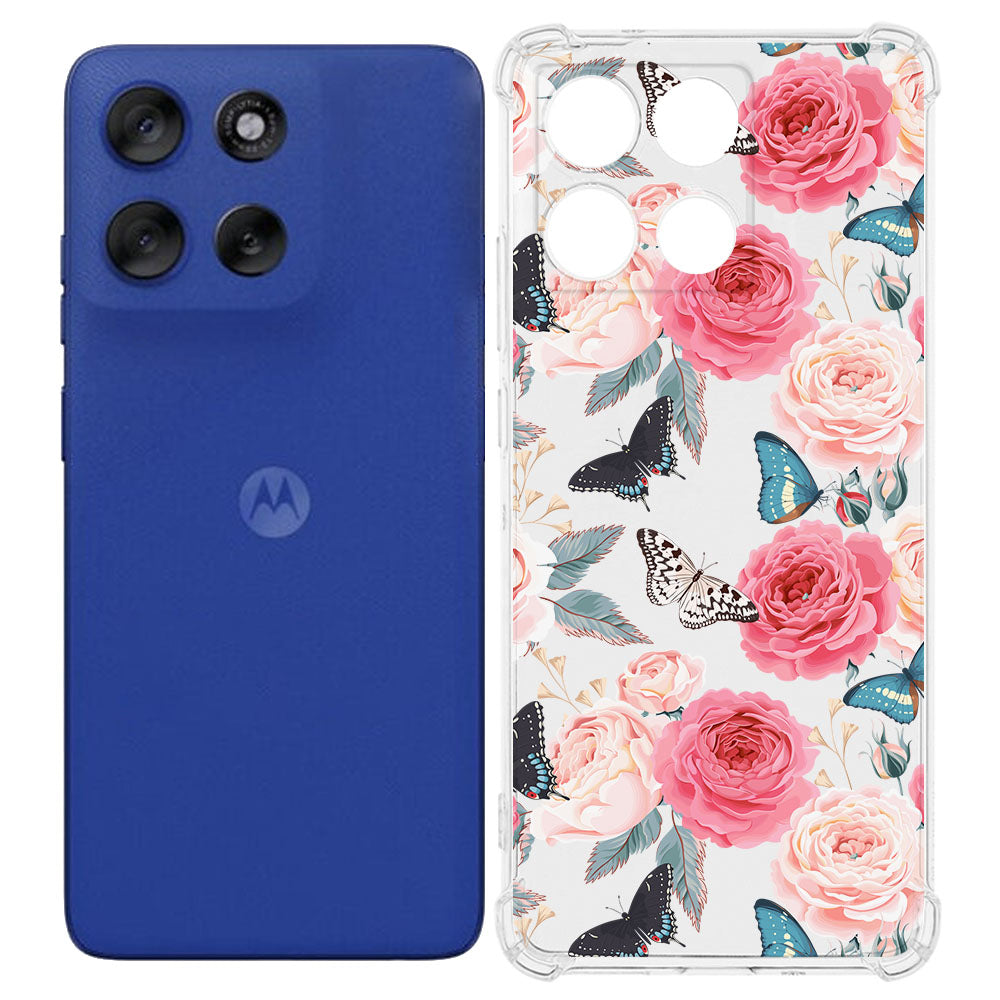 TPU Telefoonhoesje Motorola Moto G56 Butterfly Roses backcover achterzijde en voorkant