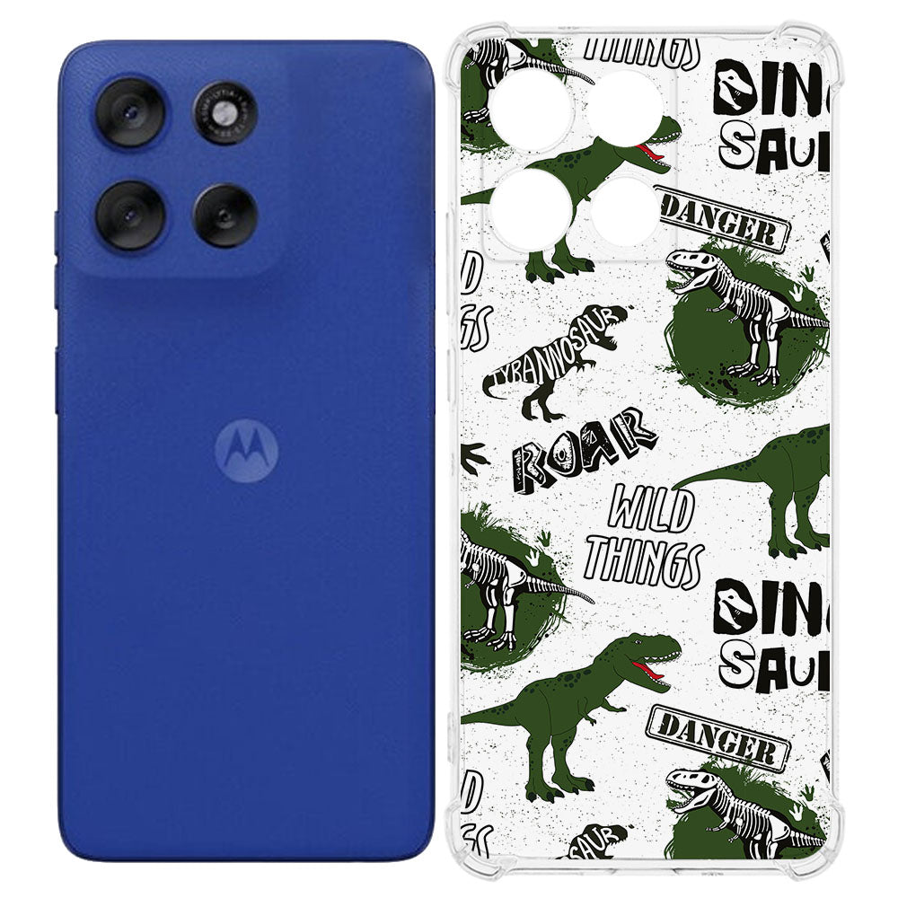 TPU Telefoonhoesje Motorola Moto G56 Dinosaurus backcover voorgaande en achterzijde