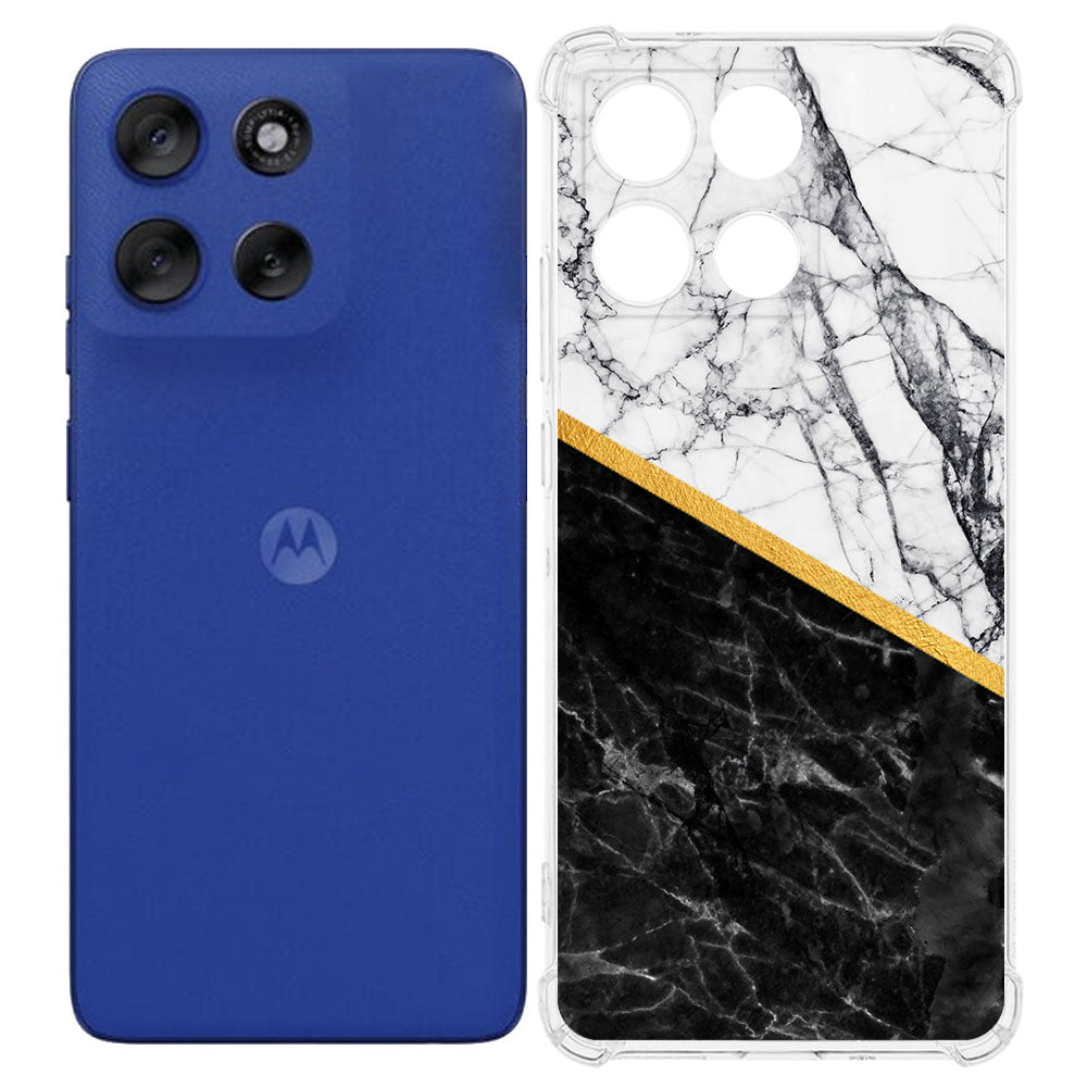 Motorola Moto G56 TPU Telefoonhoesje Marble White Black backcover achterzijde