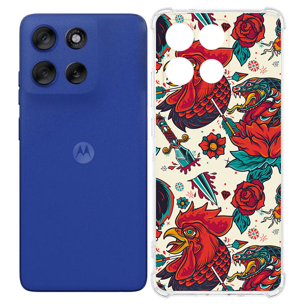 Motorola Moto G56 TPU Telefoonhoesje Old Skool backcover design rooster bloemen