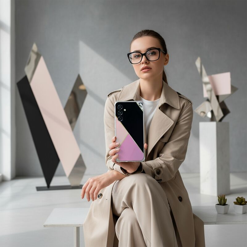 Samsung Galaxy A17 TPU Telefoonhoesje Black Pink Shapes schokabsorberende backcover aanzicht