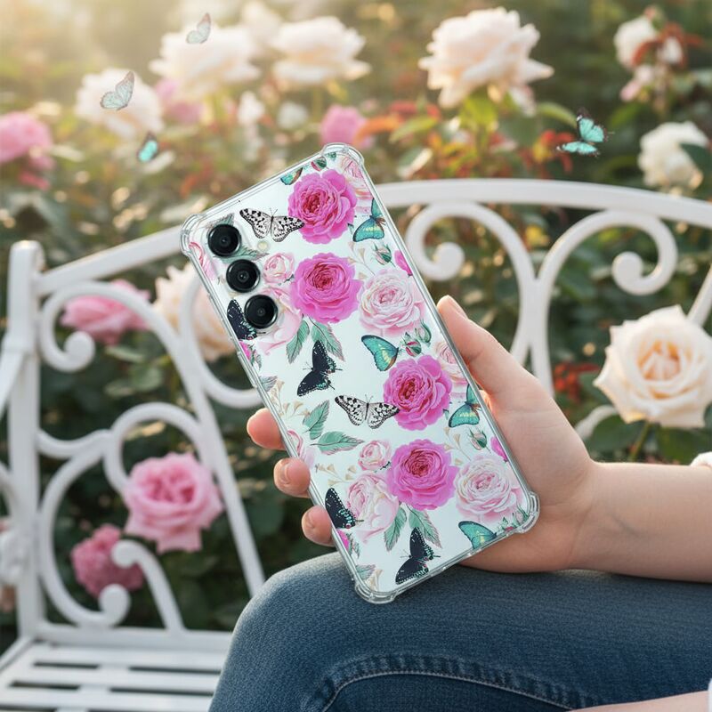 TPU Telefoonhoesje Samsung Galaxy A17 Butterfly Roses schokabsorberende backcover aanzicht