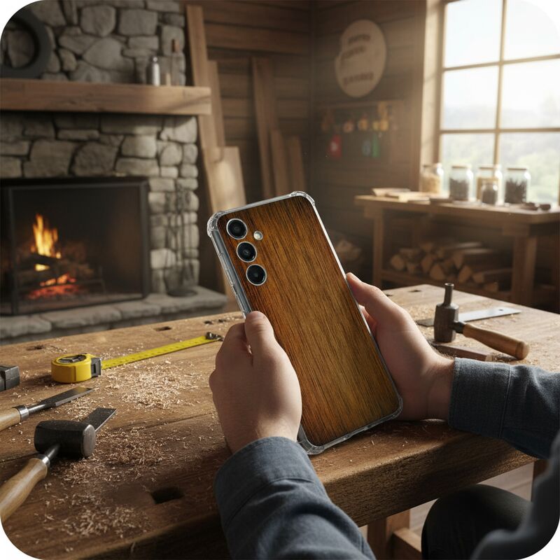 TPU Telefoonhoesje Samsung Galaxy A17 Donker Hout schokabsorberende backcover aanzicht