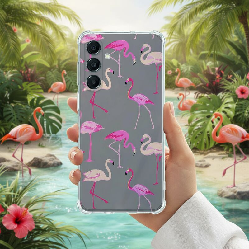 TPU Telefoonhoesje Samsung Galaxy A17 Flamingo schokabsorberende backcover hand met flamingo design
