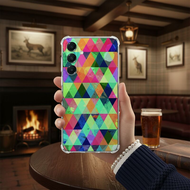 Samsung Galaxy A17 TPU Telefoonhoesje Geruit schokabsorberende backcover kleurrijk design aanzicht