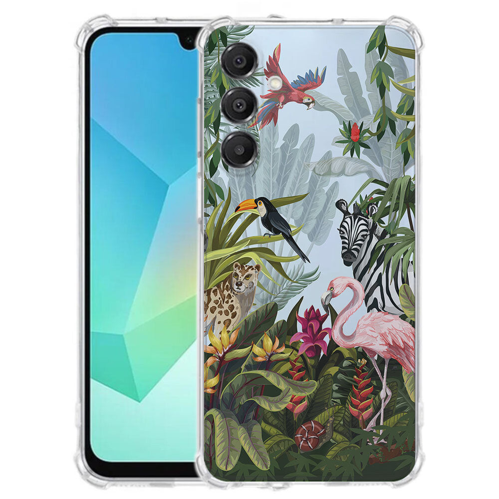 TPU Telefoonhoesje Samsung Galaxy A17 Jungle schokabsorberende backcover voor- en achteraanzicht